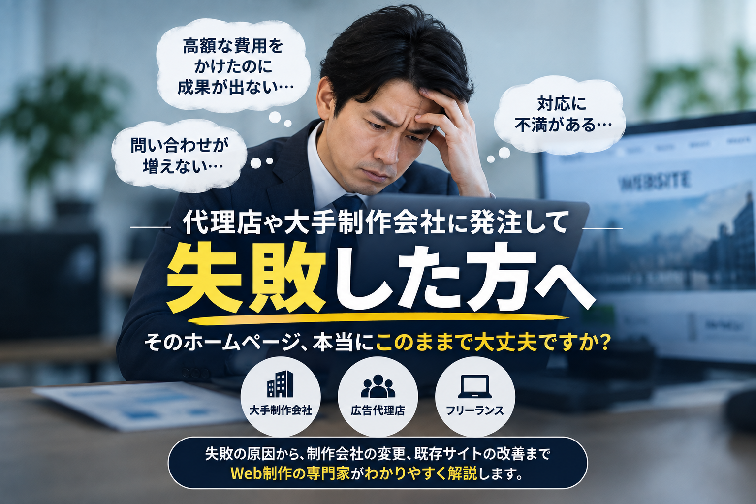 ホームページ制作で失敗した方へ｜大手制作会社・代理店に依頼しても成果が出ない理由と改善策